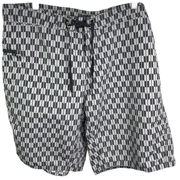 Patagonia Men's Swim Trunks Vintage Board Shorts Drawstring Black Gray Geo Sz 38 - Picture 1 of 6